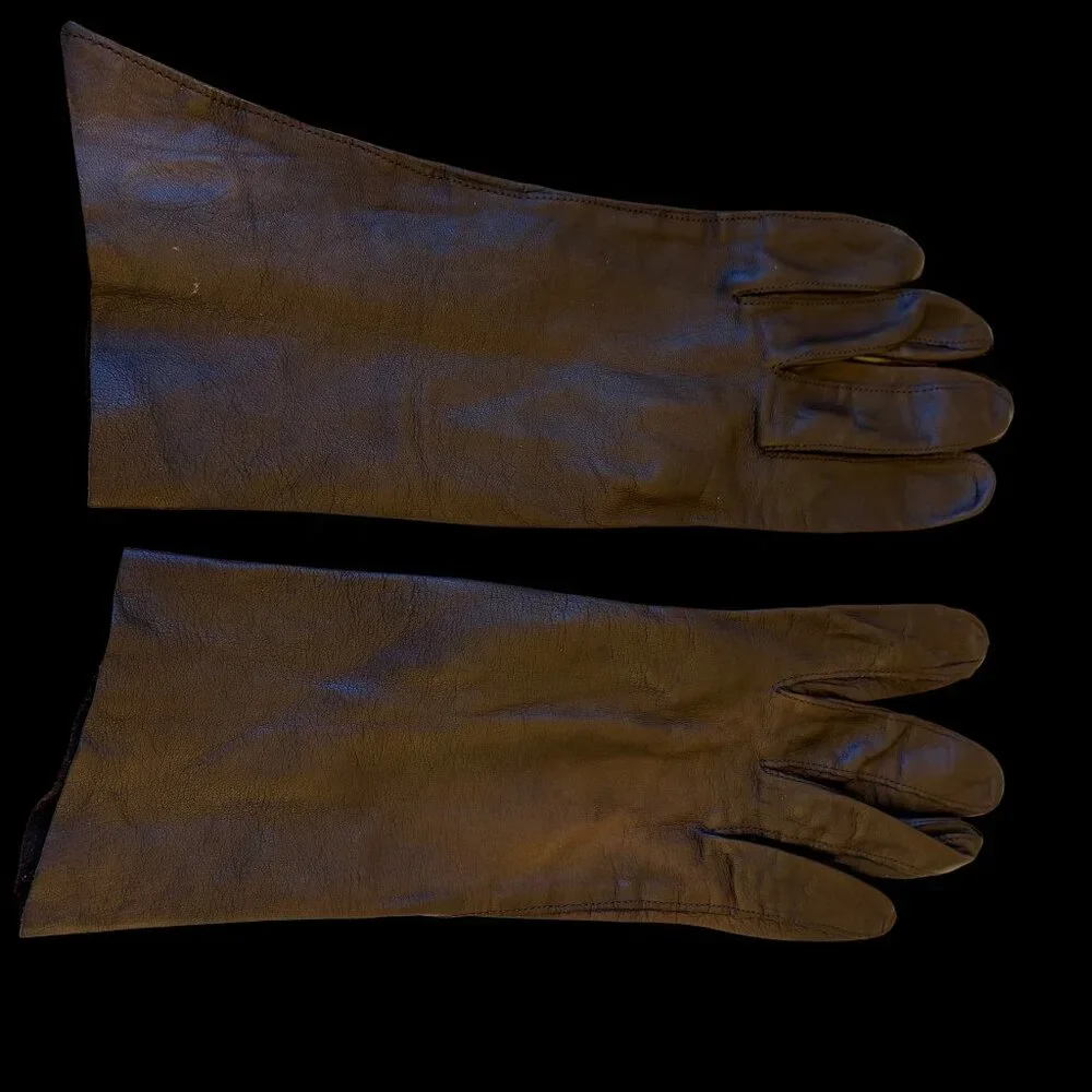 Vintage Brown Leather Gloves Unlined Above Wrist WASHABLE Womens 7.5